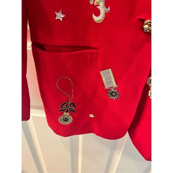 Vintage DaVinci Red Wool Clock Watch Embroidered Jacket Blazer sz L (flaw) - Picture 5 of 10